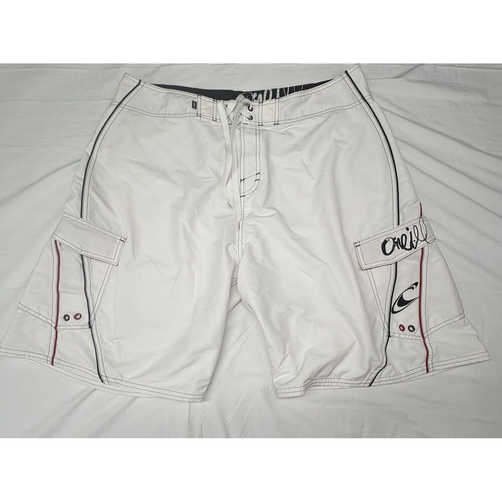 O’Neill Men’s Size 40 White Cargo Board Shorts Surf Swim Trunks Long 22”